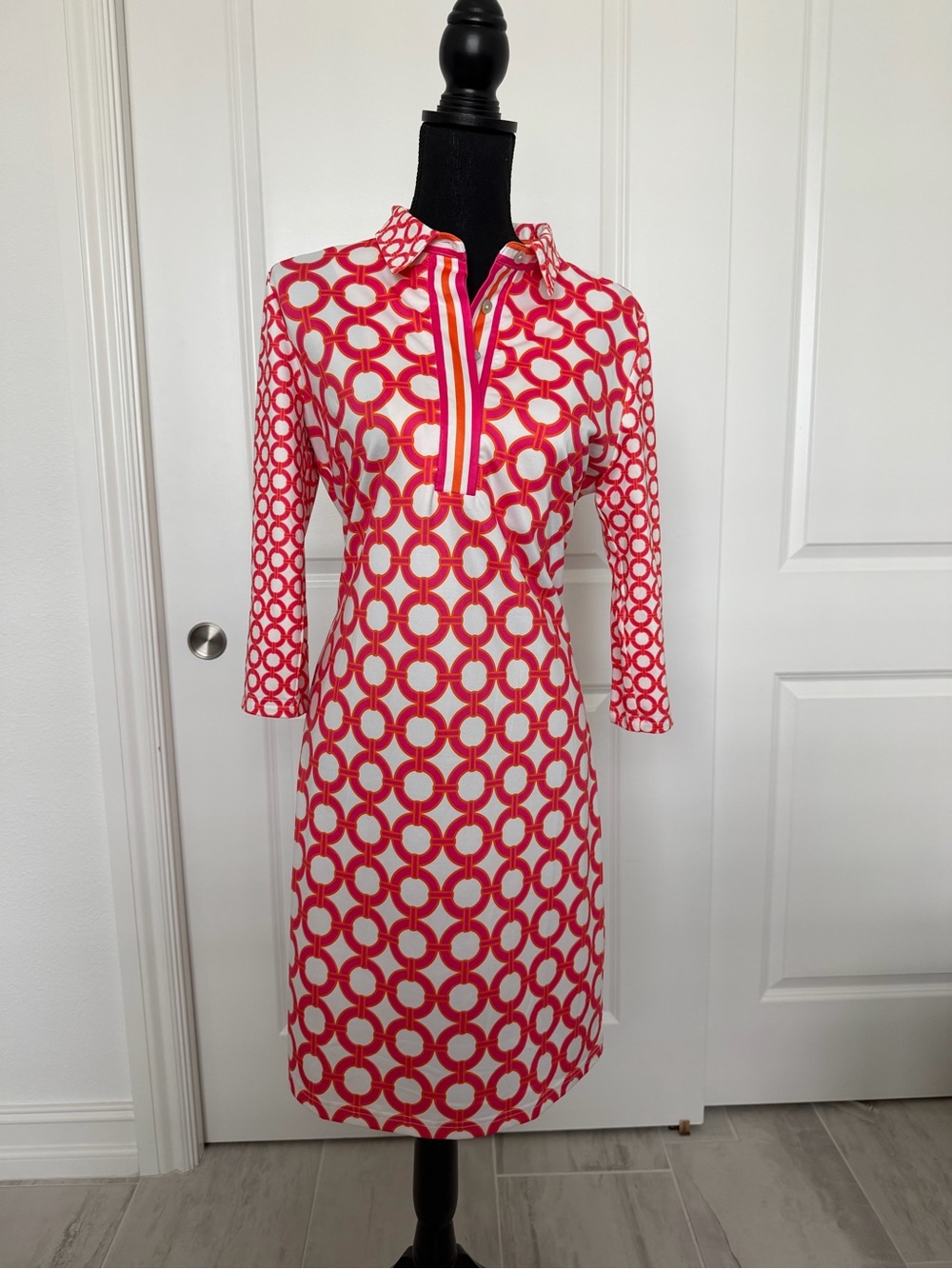 Gretchen Scott Designs - Pink, Orange &  White Geometric Long-Slvd Dress - M
